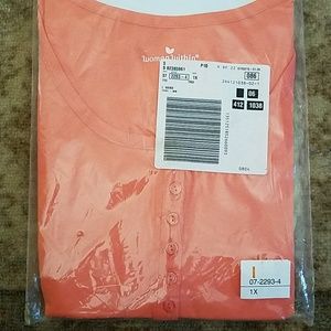 New Women's 1x Orange Coral Half Button Shirt